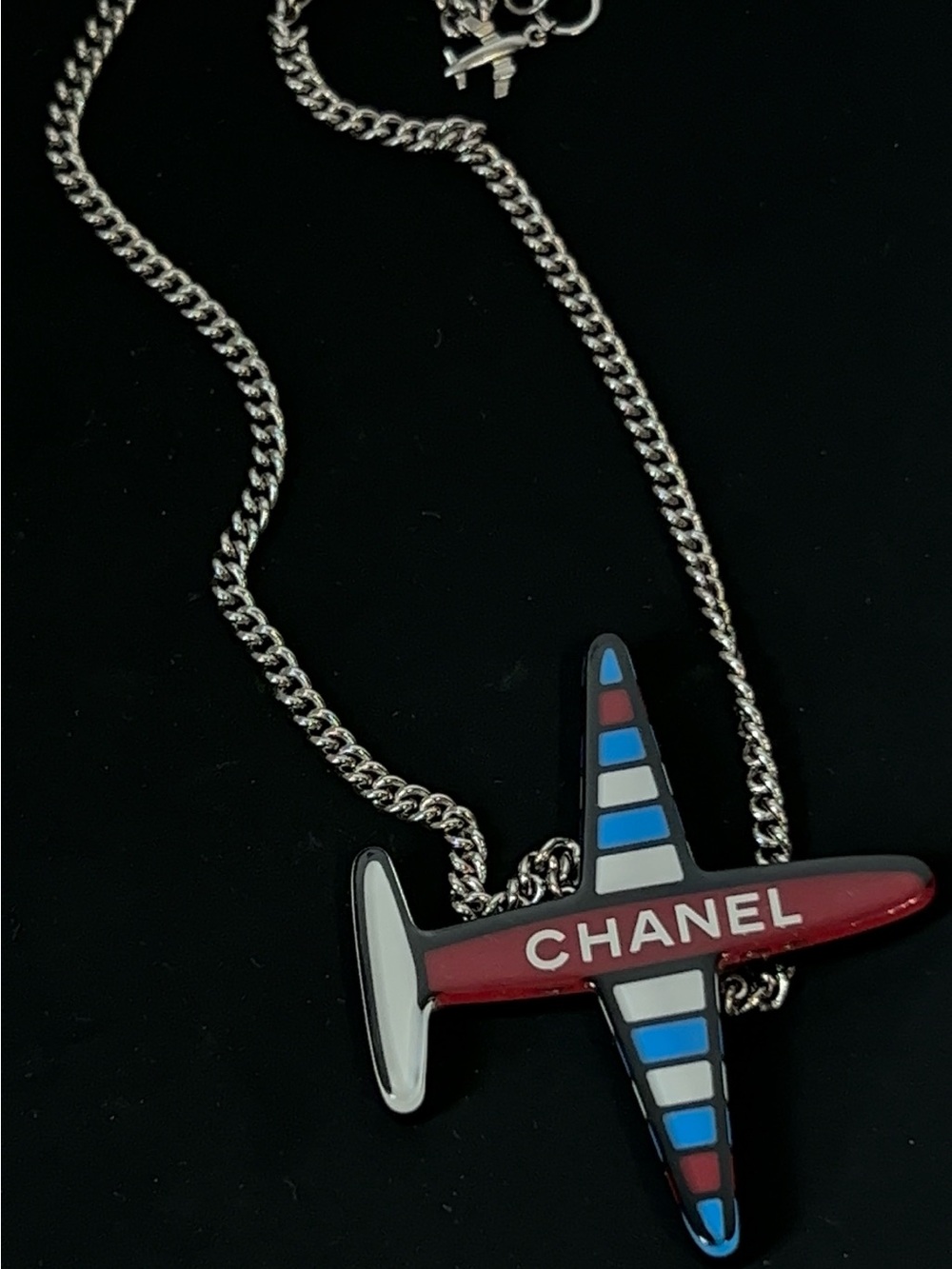 Chanel unisex Red & Blue Airplane Pendant Necklace